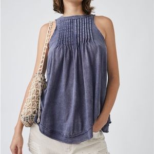 Free People Go To Town Tank In Washed Navy. NWT! Sz S